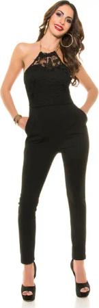 Ketten Neckholder Maxi Jumpsuit mit Deko Spitze