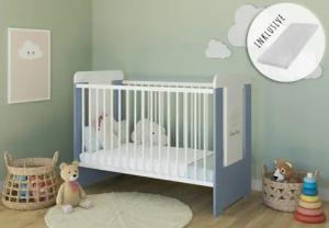 Kids Collective Babybett Gitterbett höhenverstellbar, herausnehmbare Sprossen, Kleiner Prinz Gravur 60x120 weiss Junge, mit Matratze