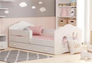 Kids Collective Kinderbett für Mädchen mit Matratze und Schublade & Lattenrost (70x140, 80x160 cm Jugendbett Einzelbett Komplettbett in weiß mit Pferd Motiv), Bett für Kinder Bett komplett Set Rausfallschutz Kinderbett 80x160 cm