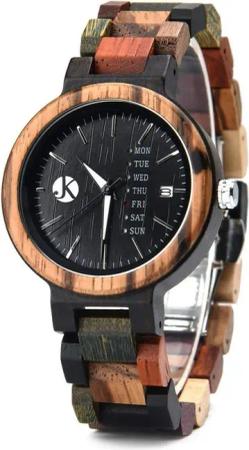 Kim Johanson Quarzuhr Week Damen Holzuhr mit Datums und Tagesanzeige, (Mit Werkzeug)