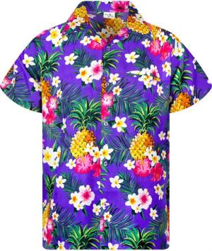 King Kameha Hawaiihemd Pineapple Flowers Funky Hawaii-Hemd Kurzarm Front-Tasche Unisex