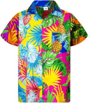 King Kameha Hawaiihemd Pineapple Leaves Funky Hawaii-Hemd Kurzarm Front-Tasche Unisex