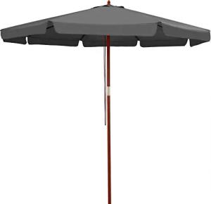 Kingsleeve® Holz Sonnenschirm 330 cm UV Schutz 80+ Schutzhülle Seilzug Groß Rund Stabil Windfest Marktschirm Gartenschirm Terrasse Balkon Anthrazit