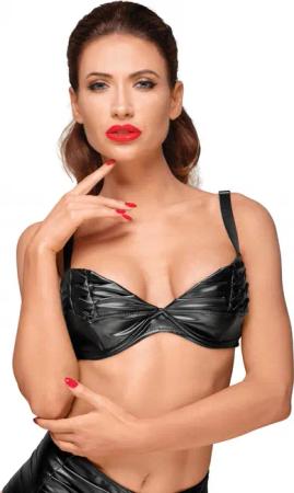Kinky Powerwetlook-BH F174 von Noir Handmade mit handgefertigten Zierfalten, verstellbaren Trägern und klassischem Hakenverschluss hinten