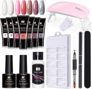 KINSI Lichthärtungsgerät Nagelverlängerungs-Gel Set mit 7 Farben,Gelnägel Starter Kit, inkl. UV/LED Lampe & Zubehör,Für langanhaltende & Verlängerungen