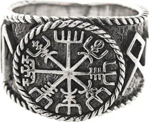 Kiss of Leather Silberring Ring Wikingerkompass Vegvisir Hail Odin Runen, Gr. 54-74