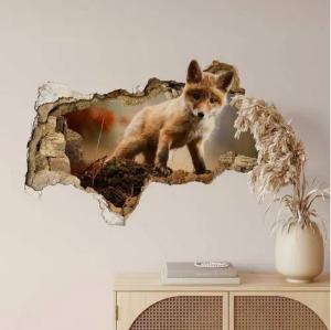 K&L Wall Art Wandtattoo 3D Wandtattoo Aufkleber Adamec Junger Baby Fuchs Kinderzimmer Waldtiere, Mauerdurchbruch Wandbild selbstklebend