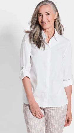 Klassische Bluse mit Krempelfunktion - weiß - Gr. 44 von Goldner Fashion