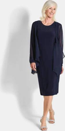 Kleid mit feinem Chiffonjäckchen - marine - Gr. 22 von Goldner Fashion