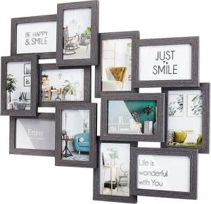 Kobolo Bilderrahmen Collage Bilderhalter Fotorahmen Holz BIG grau 10x15 cm, für 12 Bilder (1 Stück)