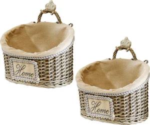 Kobolo Dekokorb Korb 2er Set Weide mit Textil in grey-washed L 31 cm