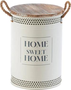 Kobolo Wäschekorb Aufbewahrungskorb HOME aus Metall und Holz mit Deckel und Griffen (Stück, 1 St., mit Deckel und Griffen), Gr. M 34 x 47 cm