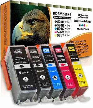Kompatibel Canon PGI-525, CLI-526 Multipack 5-Farben (Schwarz pigmenti Tintenpatrone (Set, 895)