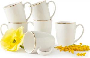 KONSIMO® Tasse AD BELLA Tassen-Set, Kaffeetassen, Becher-Set, Hartporzellan, 6-tlg., Porzellan, ecru Farbe mit Goldlinie, Handwäsche empfohlen, zeitloses Design