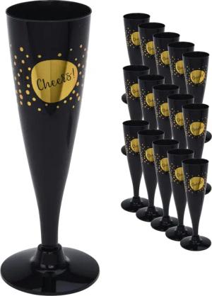 Koopman Champagnerglas Sektglas Glas Plastikglas Kunststoff Schwarz 150ml 16er Set, 16-tlg., Kunststoff, Silvester, 150ml, Partyglas, Wiederverwendbar