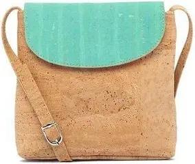 Kork-Deko Kleine Korktasche naturkorkfarben türkisenem Detail | nachhaltig, vegan