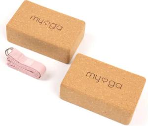 Kork-Yoga Stabilisations-Set aus 2 Kork-Blöcken und einem Yogagurt - Rosa