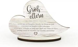 Kreative Feder Dekoobjekt Herz-Aufsteller „Großeltern“ - freistehende Holz-Deko, tischdeko wohndeko spruch liebe familie oma opa