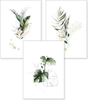 Kreative Feder Poster, Pflanzen (Set, 3 St), 3-teiliges Poster-Set, Wandbild, optional mit Rahmen, DIN A4 oder A3