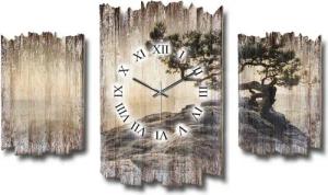 Kreative Feder Wanduhr 3-teilige DESIGNER-Wanduhr „Einsamer Baum“ im Shabby-Chic-Stil (ohne Ticken, Funk- oder Quarzuhrwerk, elegant, außergewöhnlich, modern)