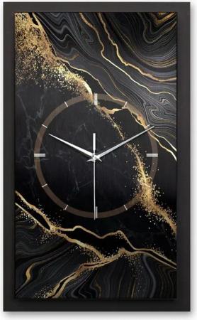 Kreative Feder Wanduhr 3D Designer-Wanduhr Black & Gold Waves (ohne Ticken, Funk- oder Quarzuhrwerk, elegant, außergewöhnlich, modern)
