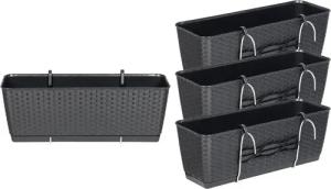 Kreher Blumenkasten Set: 4 x Stück Rattan-Balkontopf RATOLLA: 50 cm in Anthrazit, Rattan Optik, Abwaschbar und leicht zu reinigen