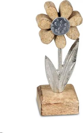 Kremers Schatzkiste Dekofigur Deko Blume Aluminium Mangoholz Sockel 15x6cm Dekoaufsteller Tischdeko
