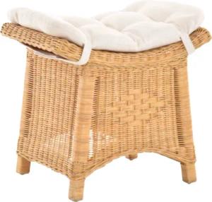 Krines Home Sitzhocker Fußhocker Stabiler Sitz-Hocker/Schemel aus echtem Rattan mit Kissen