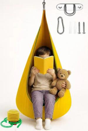 Kronenberg Hängehöhle (Hängesitz Set, Kinder-Hängesessel aus Baumwolle), bis 80 kg, inkl. Aufhängung & Luftpumpe, für drinnen & draußen