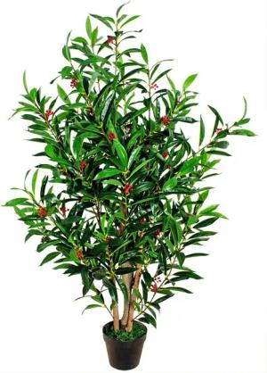 Kunstbaum Kirschlorbeer Kunstpflanze Kunstbaum Künstliche Pflanze Echtholz 120cm, Decovego