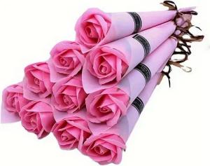 Kunstblumenstrauß 1x Rose in rot, lila oder rosa Seifenblume, Deggelbam, Sieht sehr echt aus, duftet nach echter Rose