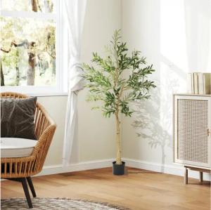 Kunstpflanze Künstlicher Baum, Plastik Künstliche Pflanzen im Topf Olivenbaum, HOMCOM, Höhe 150 cm, Kunstbaum mit Zement, Kunstmoos