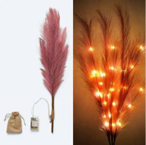 Kunstpflanze künstliches Pampasgras mit LED-Beleuchtung, Timer - 80 bis 115 cm groß - Kunstgräser, Online-Fuchs, Dekoration für Frühling, Sommer, Herbst & Winter