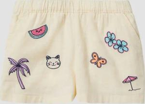 Kurze Hose mit Stickerei in Leinen-Optik