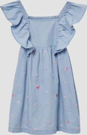 Kurzes Denim-Kleid mit Smok-Detail und All-over-Stickerei