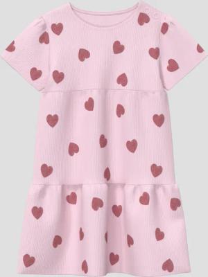 Kurzes Kleid aus Rippware mit Print und Puffärmeln