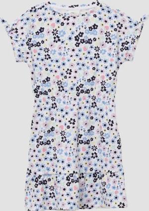 Kurzes Kleid mit All-over-Print und Raffung