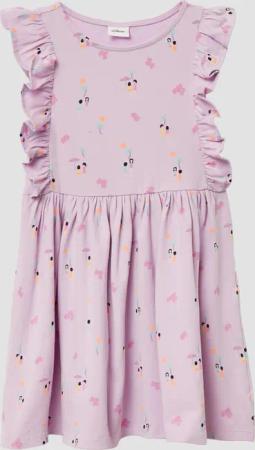 Kurzes Kleid mit All-over-Print und Volantärmeln