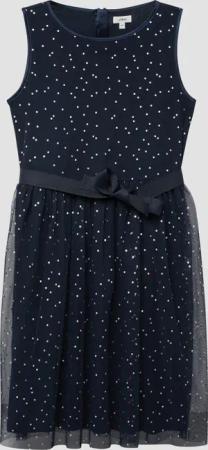 Kurzes Kleid mit silbernen Punkten und Bindegürtel