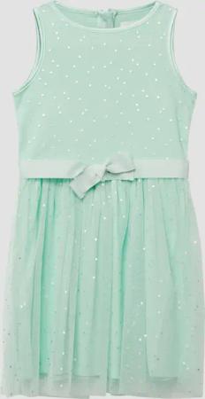Kurzes Kleid mit silbernen Punkten und Gürtel