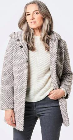 Kurzmantel mit Wollanteil in Bicolor-Optik - rosé / grau / gemustert - Gr. 20 von Goldner Fashion