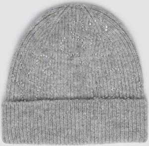 Kuschelige Strickmütze mit Blüten aus Schmucksteinen