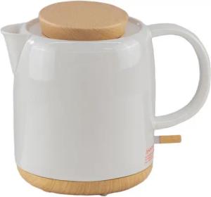 KVOTA Wasserkocher elektrisch aus Keramik, 1 L, abnehmbarer Holz-Deckel, weiß, modernes, 1 l, 1200 W, modernes Öko-Design
