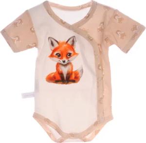 La Bortini Wickelbody Baby Body Kurzarmbody mit Fuchs gemustert neutral aus reiner Baumwolle, 44 50 56 62 68 74 80 86 92 98