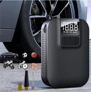 LA CUTE Akku-Handkompressor Elektrische Luftpumpe 150 PSI Digital 5000mAh mit LED-Licht, 60 W, max. 10,30 bar, Kompakte elektrische Akku-Luftpumpe für Auto, Fahrrad und mehr, Tragbare Luftpumpe mit Zubehör und LED-Licht, vielseitig einsetzbar, Automatisch