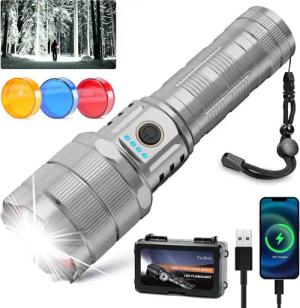 LA CUTE LED Taschenlampe LED Taschenlampe 900000 Lumen – Extrem Hell, USB-C Powerbank, Outdoor (Komplett-Set für Outdoor, Camping, Notfälle, Powerbank, LED Taschenlampe Set mit Akku, USB-C Kabel, Schlaufe), Extrem hell 900000 Lumen, mit USB-C und Powerban
