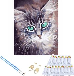 LA CUTE Malen nach Zahlen Katze Malset – Kreatives Malen nach Zahlen mit Rahmen 30x40cm (Komplettes Malset: Kreatives Malen nach Zahlen mit Rahmen und Farben, Malen nach Zahlen Set: Leinwand 30x40cm, Acrylfarben, Pinsel, Rahmen), Katze Malset: Hochwertige