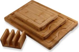 Lacers Schneidebrett Lacers Purpleline Holzschneidebretter in verschiedenen Ausführungen, (4-St), Mit Saftrille, rutschfeste Füße, Schneidebrett im Set mit Halterung