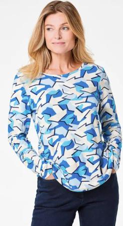 Langarmshirt mit auffälligem Muster - blau / gemustert - Gr. 23 von Goldner Fashion