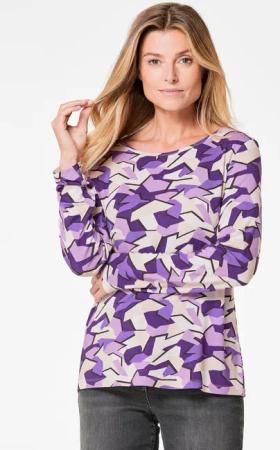 Langarmshirt mit auffälligem Muster - lila / gemustert - Gr. 44 von Goldner Fashion